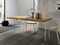 Meridiano rectangular table by Altacon with wooden top and glass legs