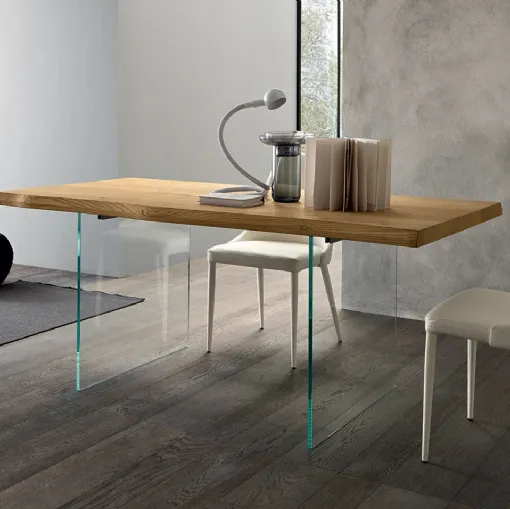 Meridiano rectangular table by Altacon with wooden top and glass legs
