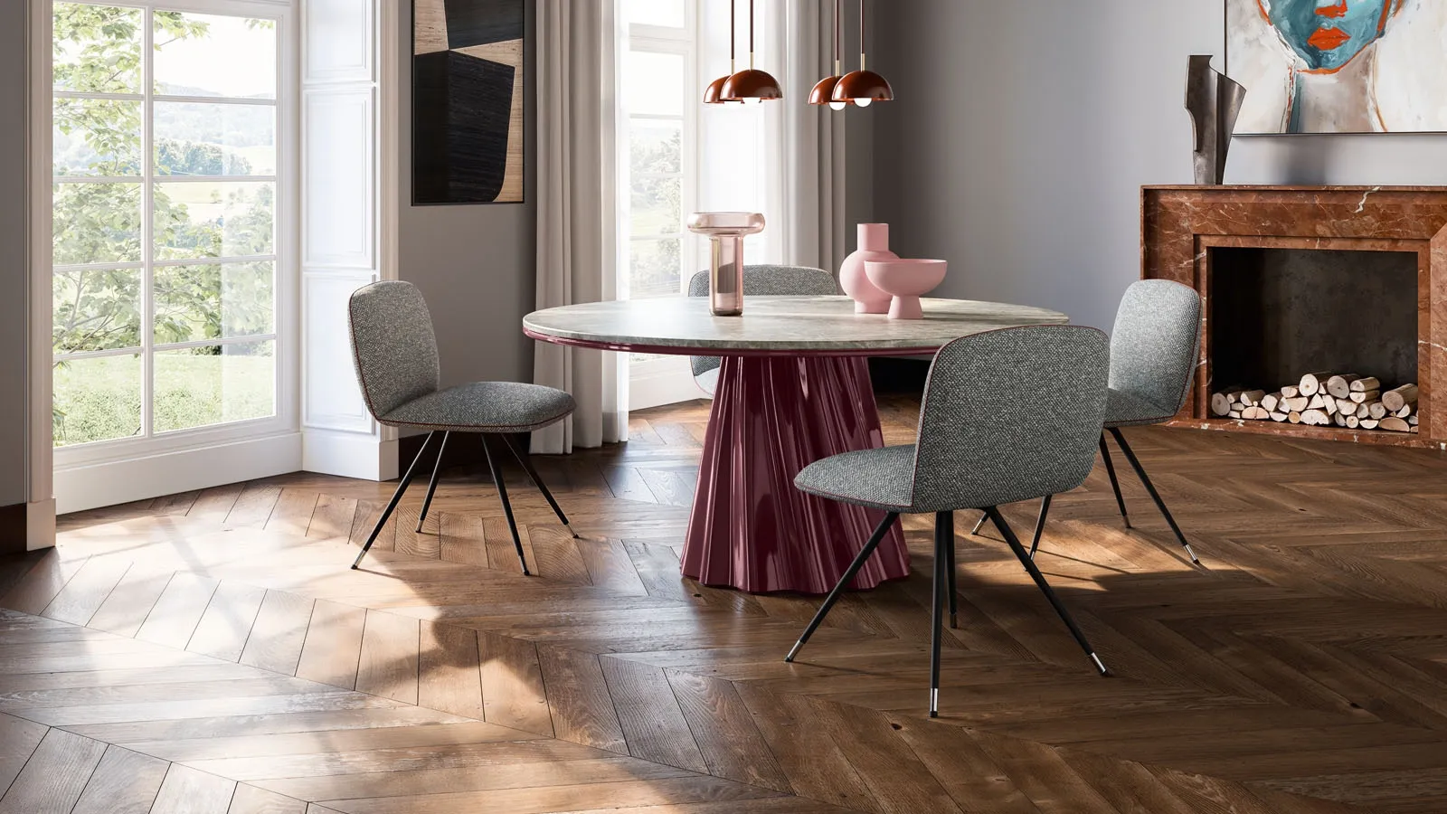 Onda table with marble top by Pianca