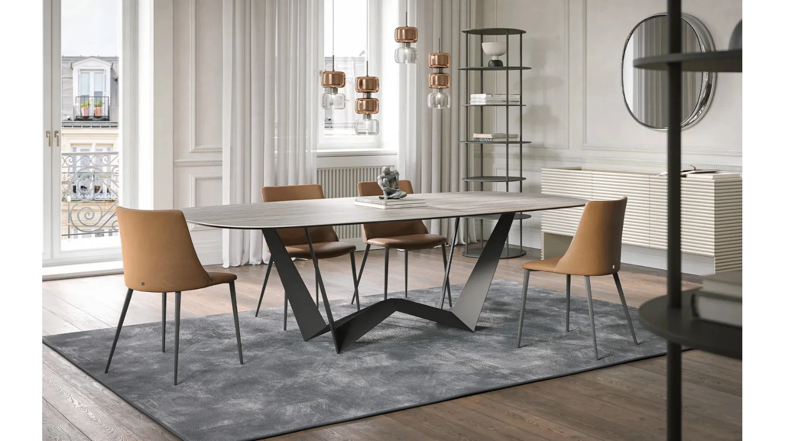 Reverse table in Travertine stoneware by Tonin Casa.