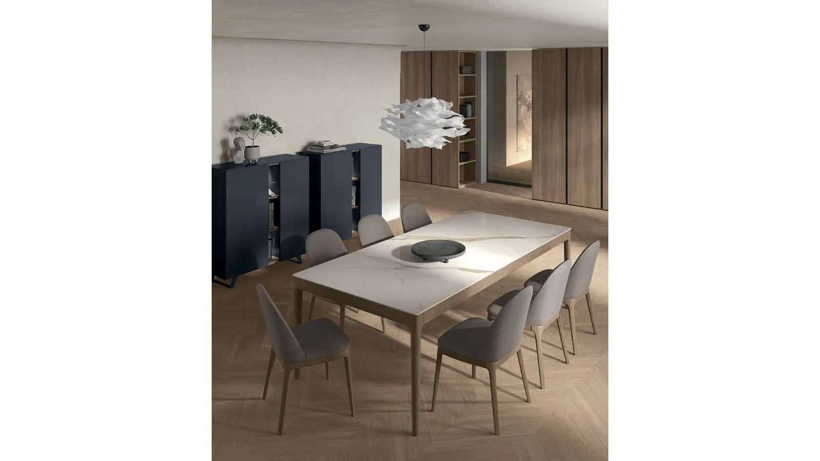 Savoy table in stoneware and wood by Tomasella.