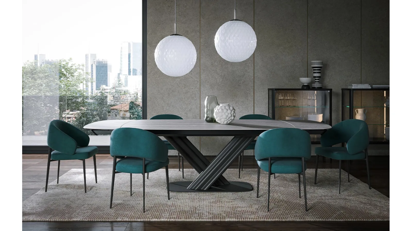 Table Curtain Ext in travertine porcelain stoneware by Tonin Casa