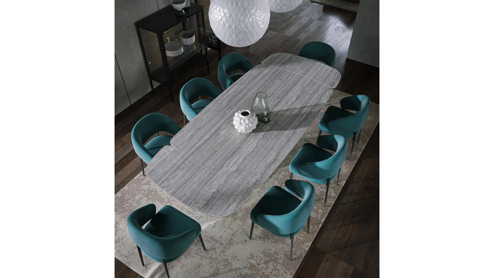 Sipario Ext table in travertine stoneware by Tonin Casa.