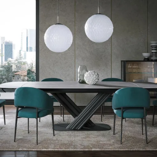 Table Curtain Ext in travertine porcelain stoneware by Tonin Casa