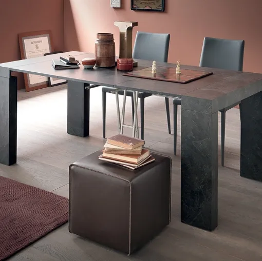 Square extendable console table in laminate with aluminum telescopic mechanism by Altacom