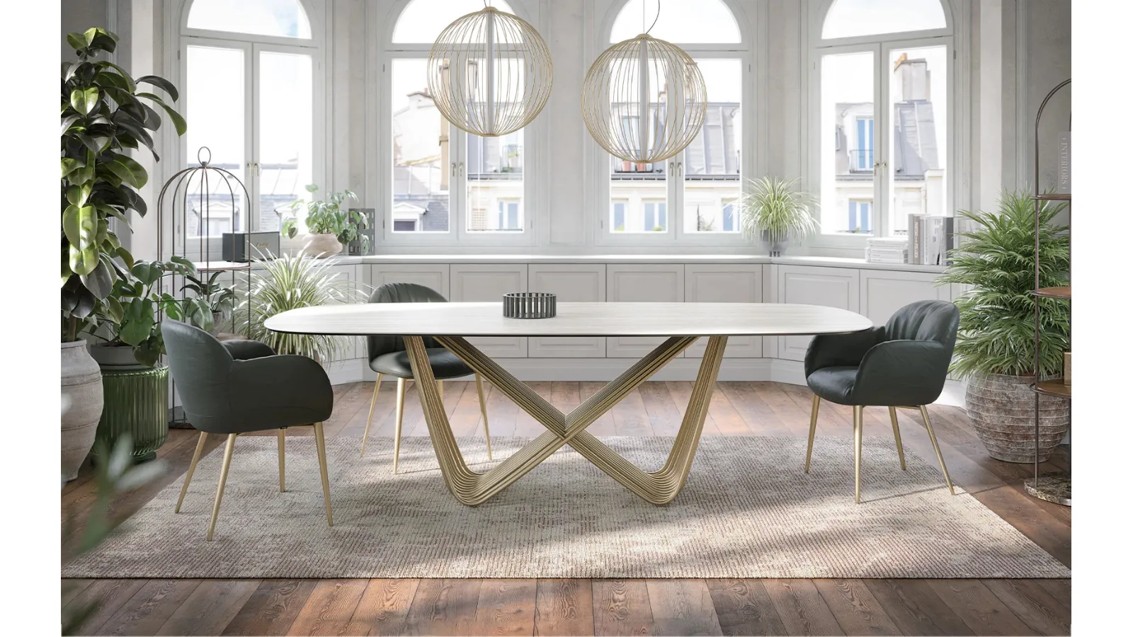 Tavolo Tenso with travertine sandstone top by Tonin Casa.