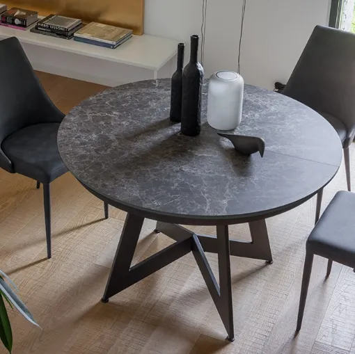 Extendable round table with ceramic top and metal base Venus by Altacom