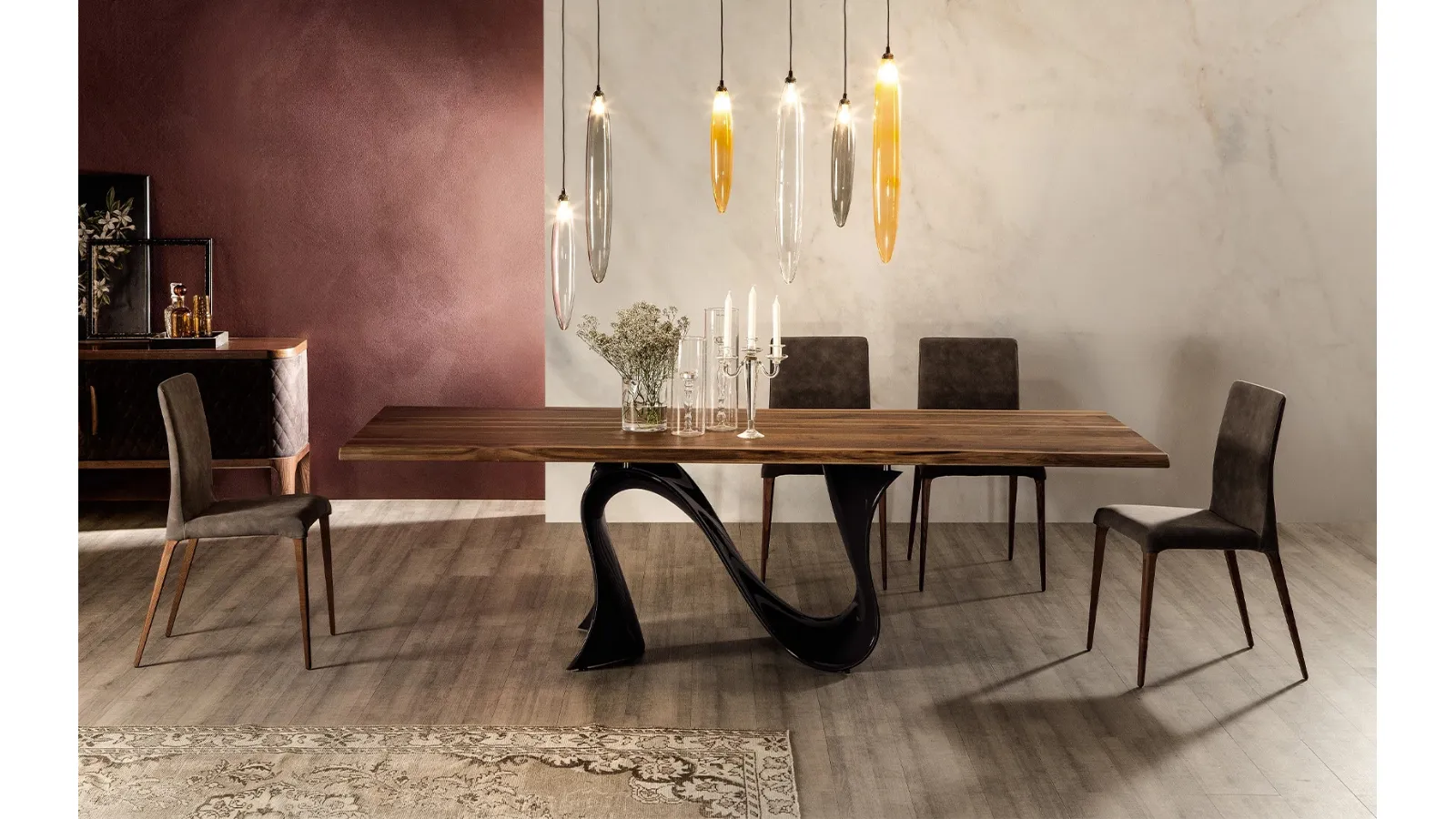 Wave table in walnut canaletto by Tonin Casa