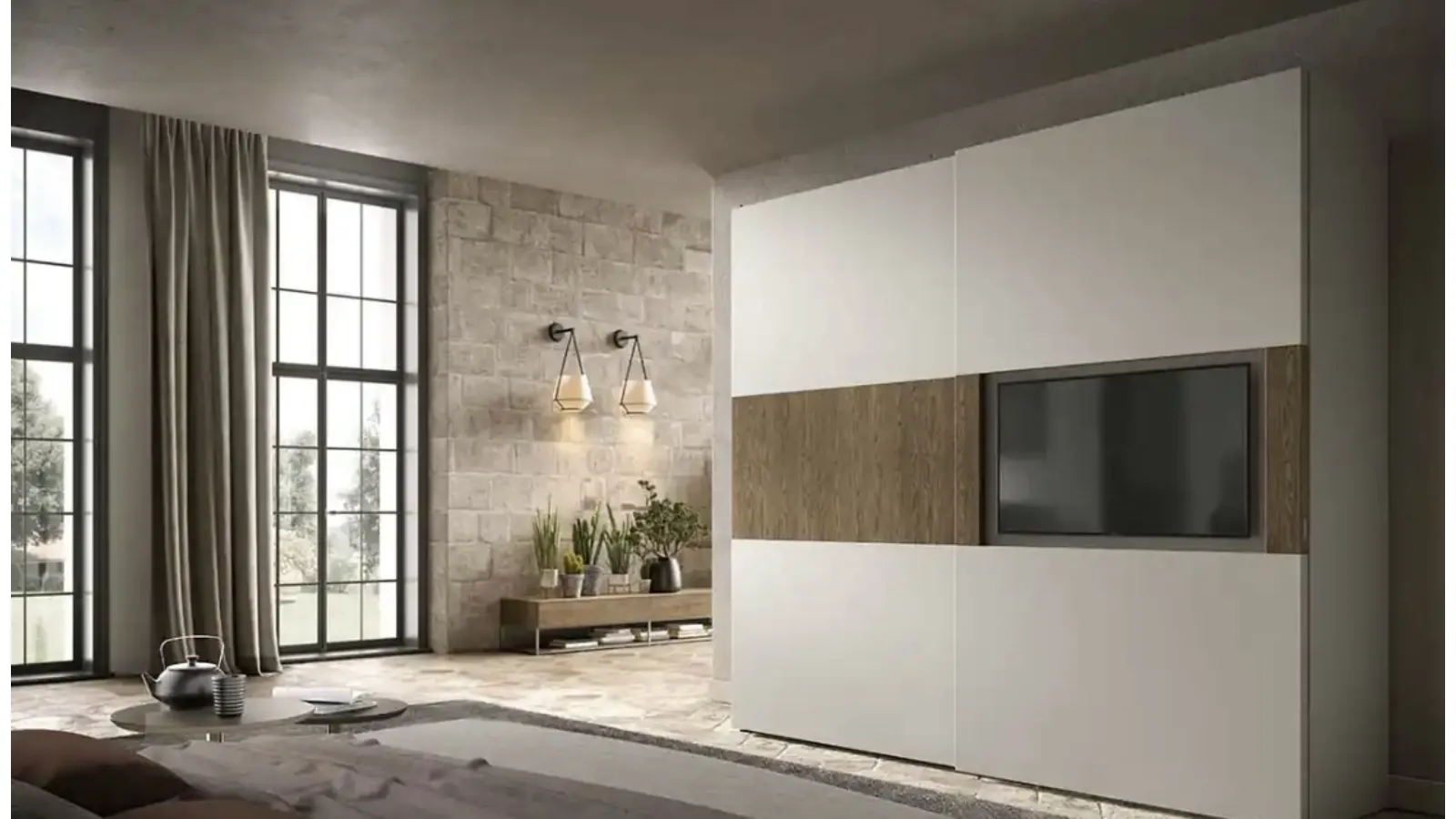 Wardrobe with sliding doors Brunale TV S159 by Moretti Compact Day Night