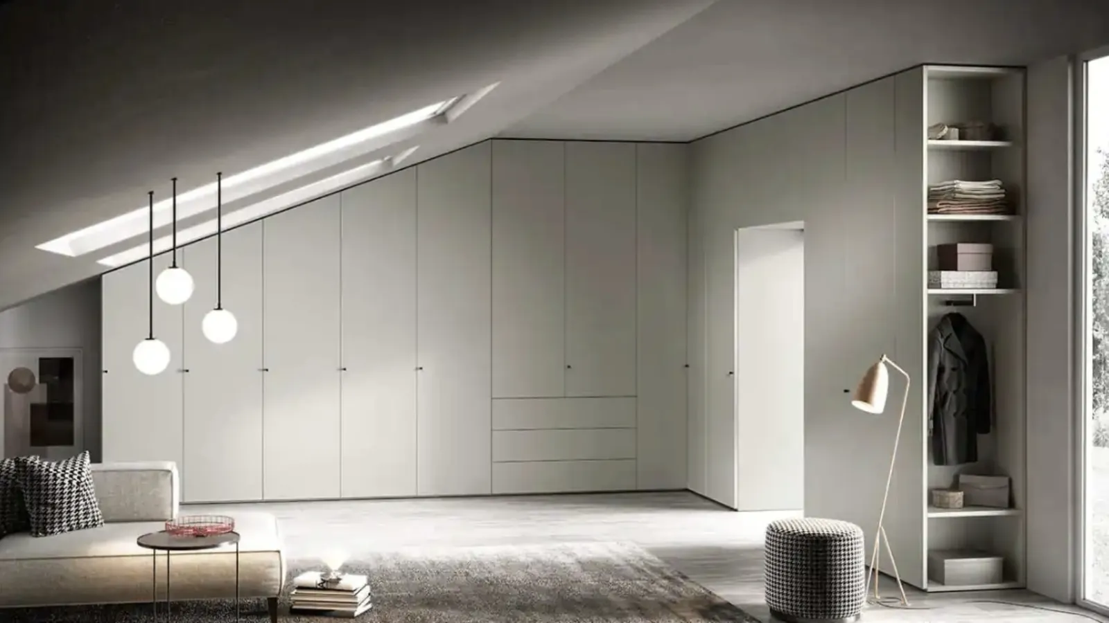 Custom-made wardrobe with swing doors for attics Libeccio U467 by Moretti Compact Day Night