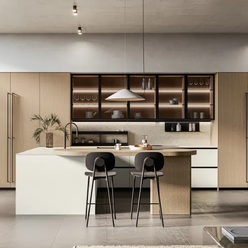 Modern Kitchen with Asia 01 Island in Lacquered and Wood by Arredo3