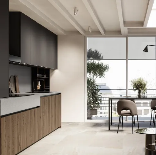 Linear Modern Kitchen Asia 02 in Oak and Lacquered by Arredo3