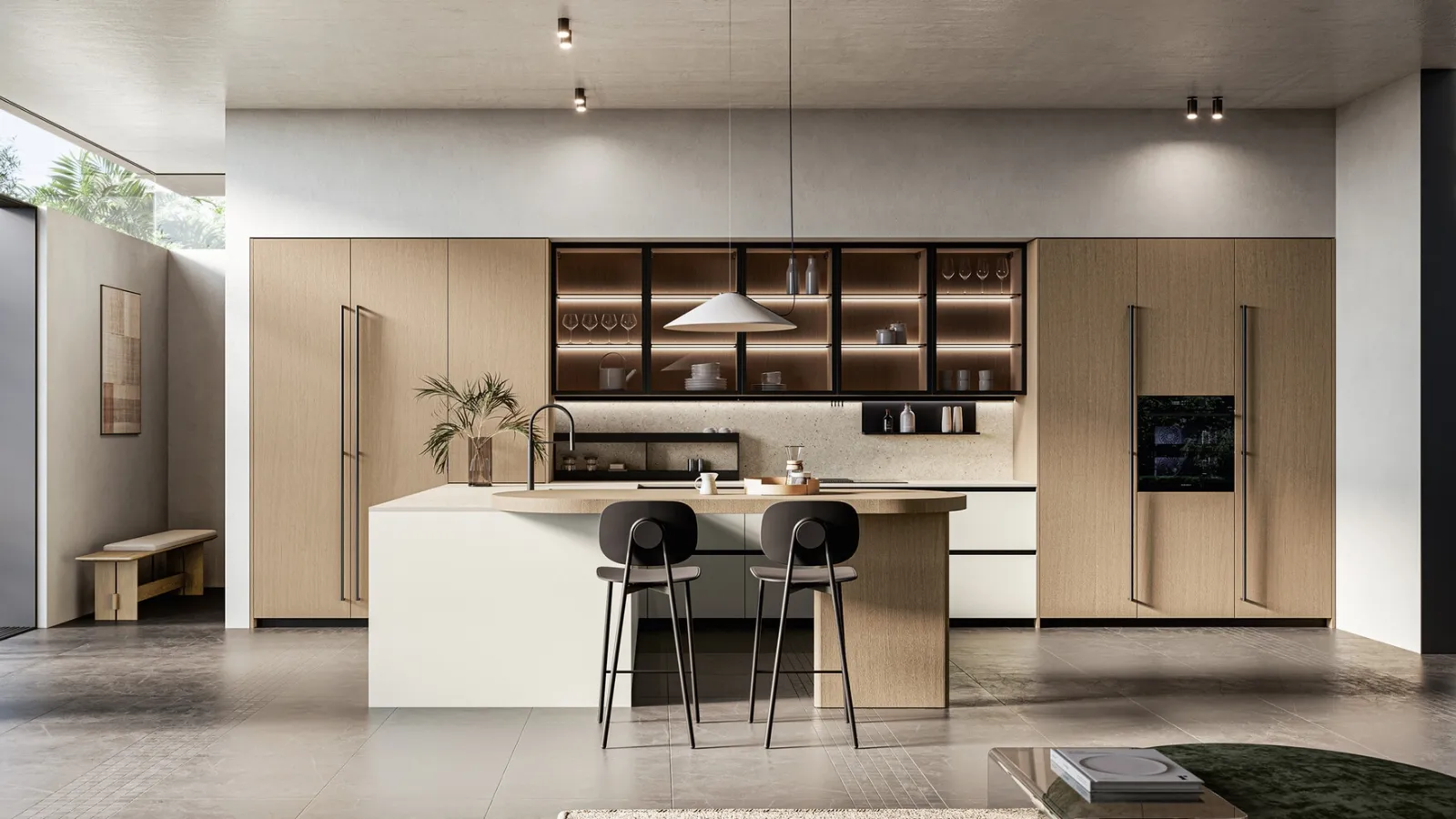 Modern kitchen with peninsula Asia 05 in lacquer and wood by Arredo3.