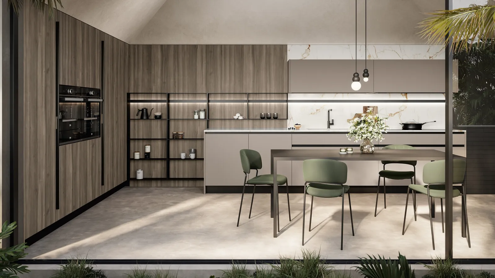Modern angular kitchen Cloe 06 in lacquered and laminated finish by Arredo3.