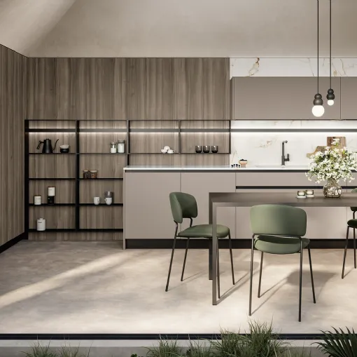 Modern angular kitchen Cloe 06 in lacquered and laminated finish by Arredo3.