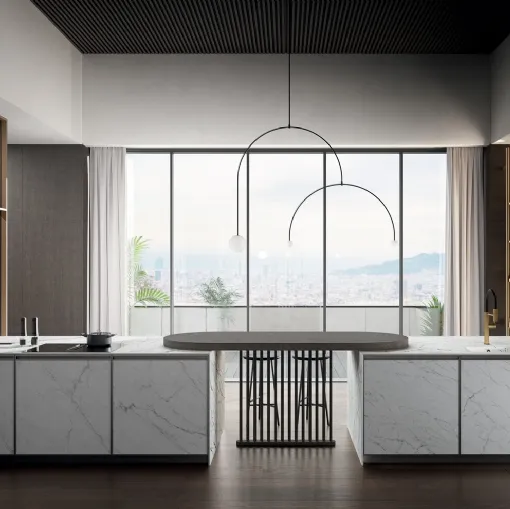 Modern Kitchen with Kronos 01 Peninsula in Laminam by Arredo3