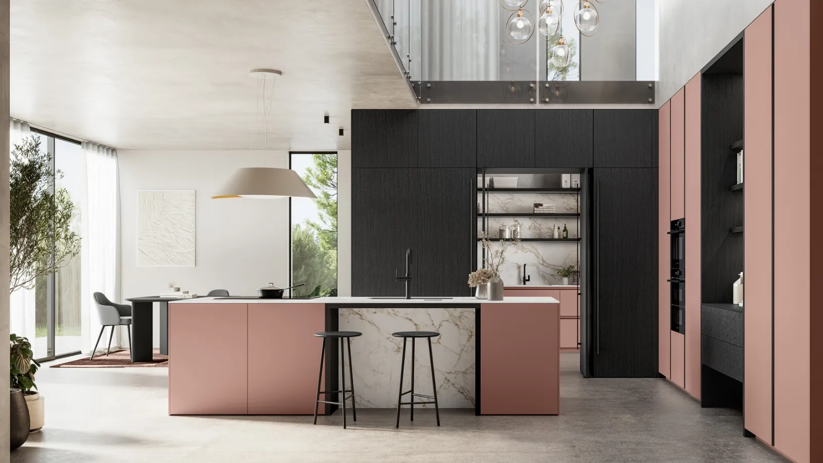 Modern kitchen with Time 06 island in matte lacquer and Arredo3 wood