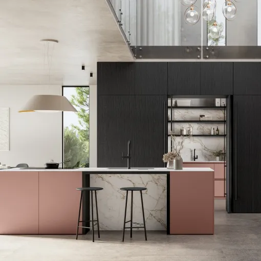 Modern kitchen with Time 06 island in matte lacquer and Arredo3 wood