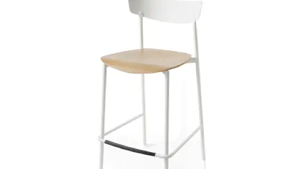 Clip metal stool with wooden seat by Connubia