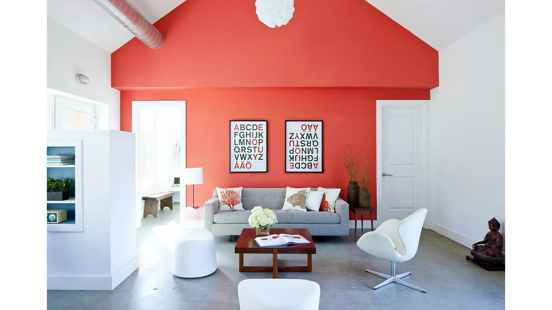 attic with orange coral wall