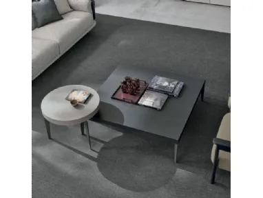Atollo coffee table in alpaca material and charcoal oak material by Tomasella.
