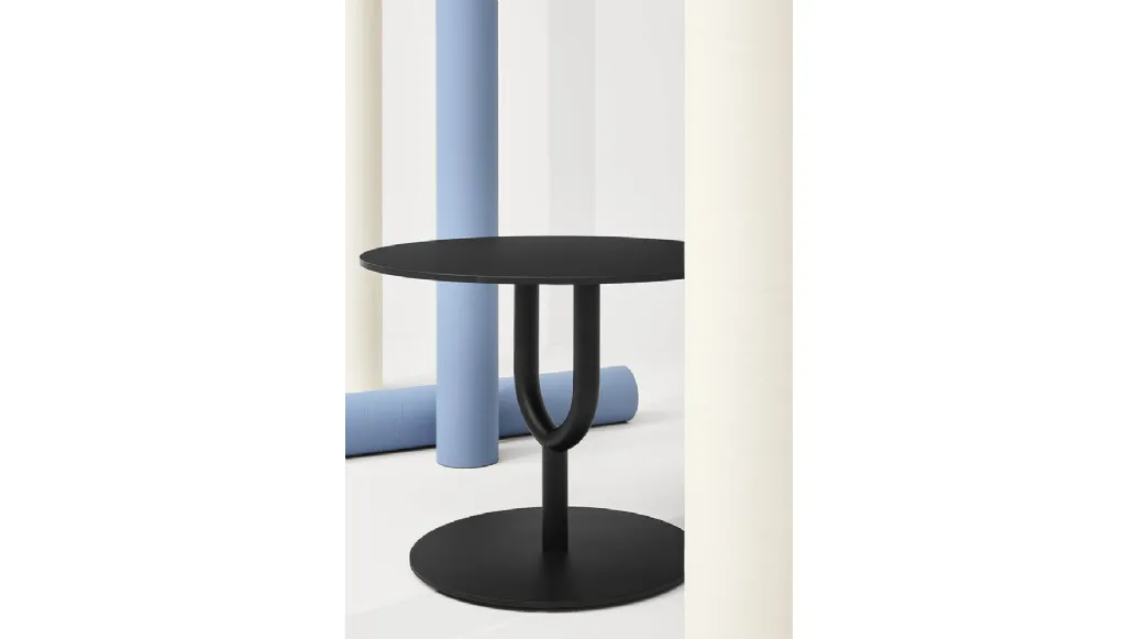 Diapason coffee table with embossed black steel top and base by Infiniti.