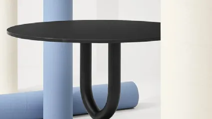 Diapason coffee table with embossed black steel top and base by Infiniti.