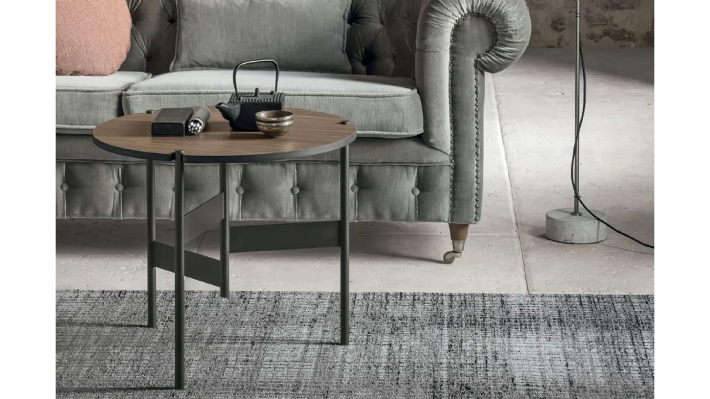 Coffee table with Moon amber walnut CDF top by Tomasella.