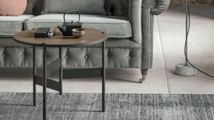 Coffee table with Moon amber walnut CDF top by Tomasella.