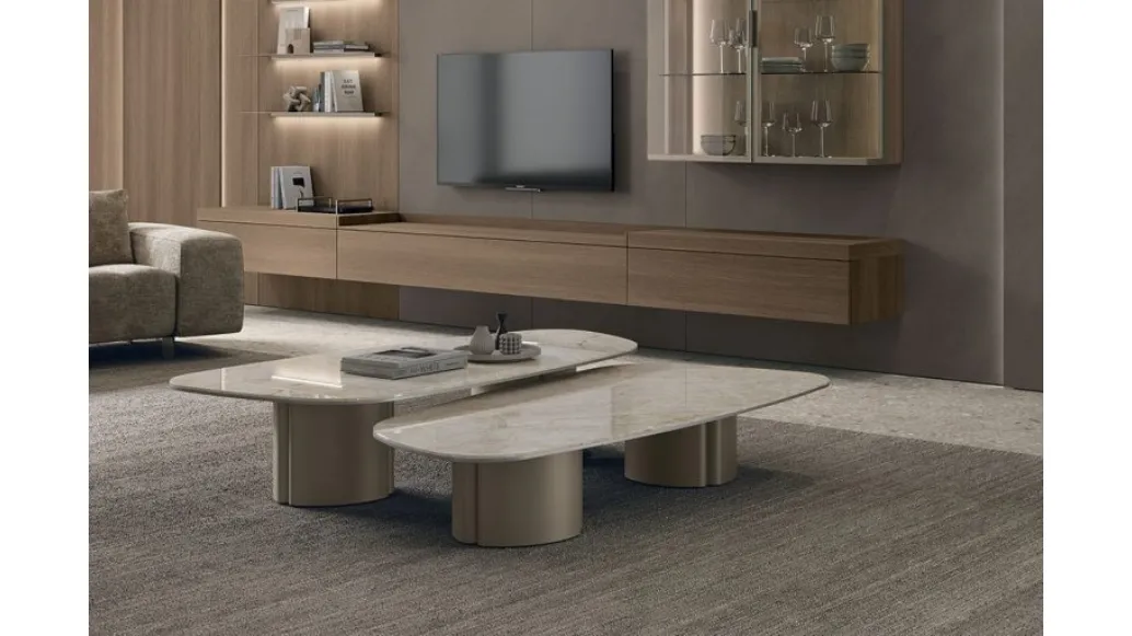 Nemo coffee table with porcelain stoneware top by Tomasella