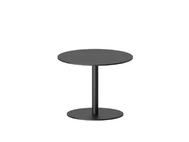 Round coffee table with laminate top and steel base by Infiniti.