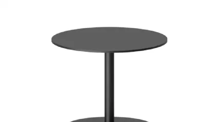 Round coffee table with laminate top and steel base by Infiniti.