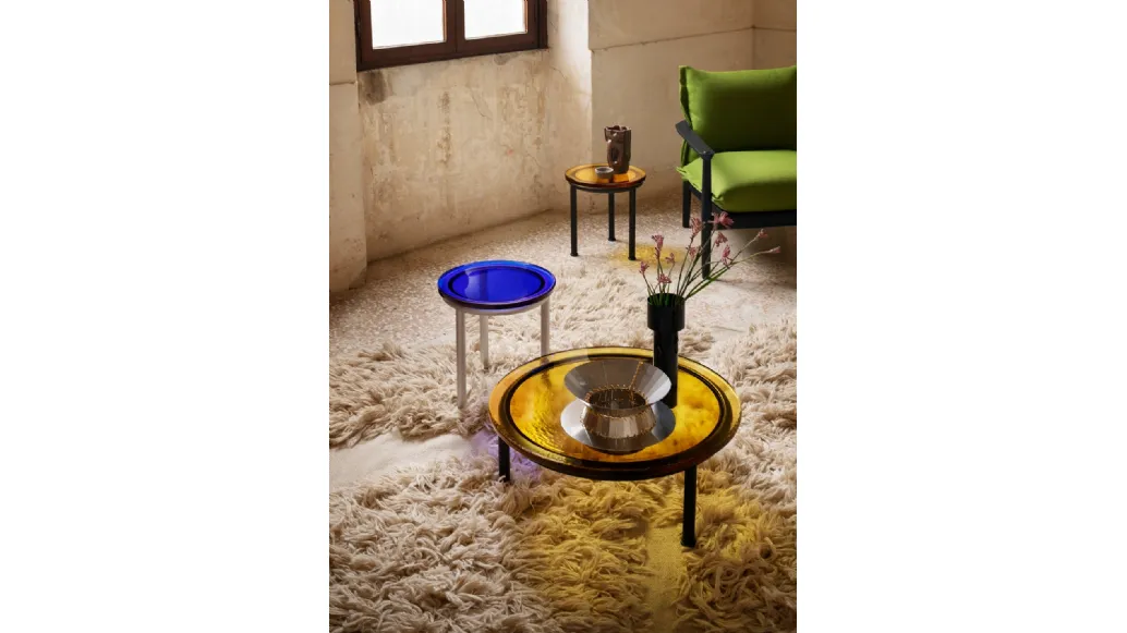 Round Zigo glass coffee table by Miniforms