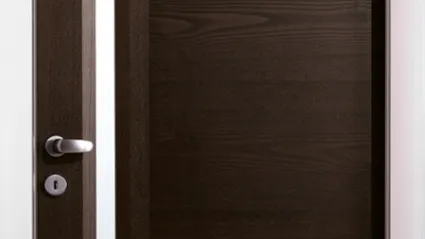 Swinging Aluminum interior door in Coffee Ash wood with glass insert and aluminum profiles by Effebiquattro