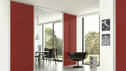 Sliding door for indoors Aria Oval 34 in back-painted glass and aluminum by Zemma.