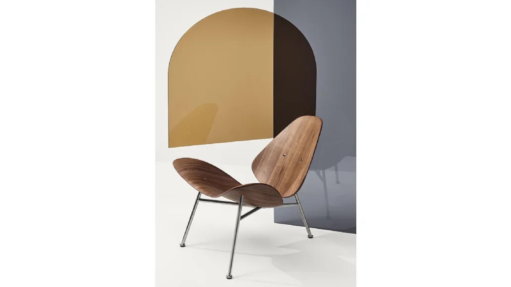 Design lounge armchair by Kram in wood with steel base by Infiniti.