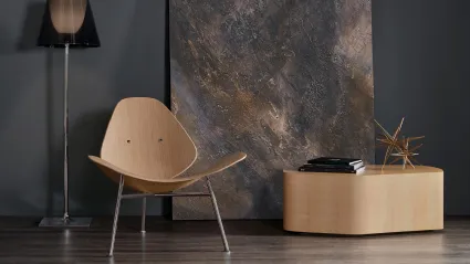 Design Lounge armchair Kram in Natural Oak with steel base by Infiniti.