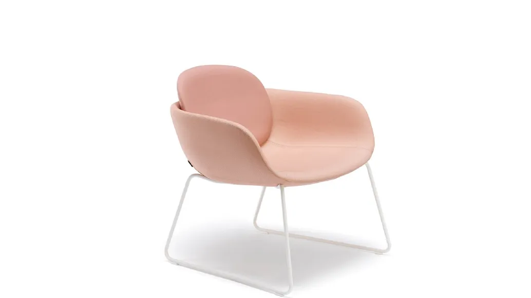 Peb Sled armchair in fabric and steel with low backrest by Infiniti.