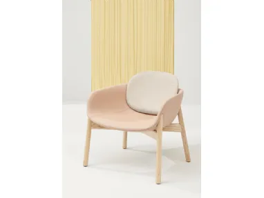 Peb Wooden Legs armchair in upholstered fabric with Natural Ash legs by Infiniti