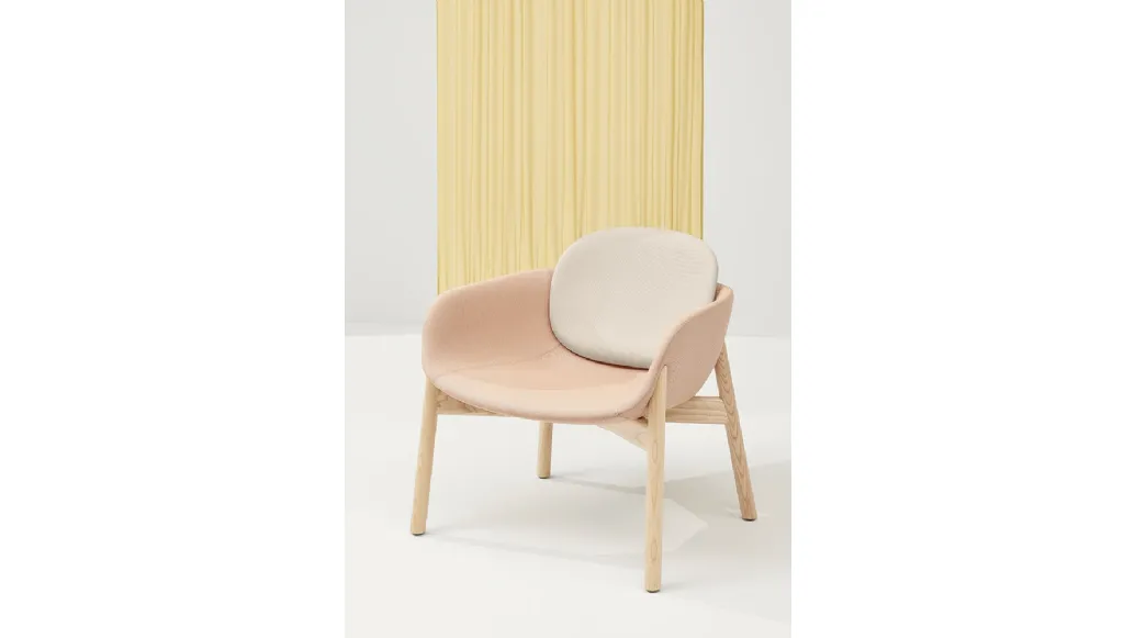 Peb Wooden Legs armchair in upholstered fabric with Natural Ash legs by Infiniti