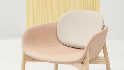 Peb Wooden Legs armchair in upholstered fabric with Natural Ash legs by Infiniti