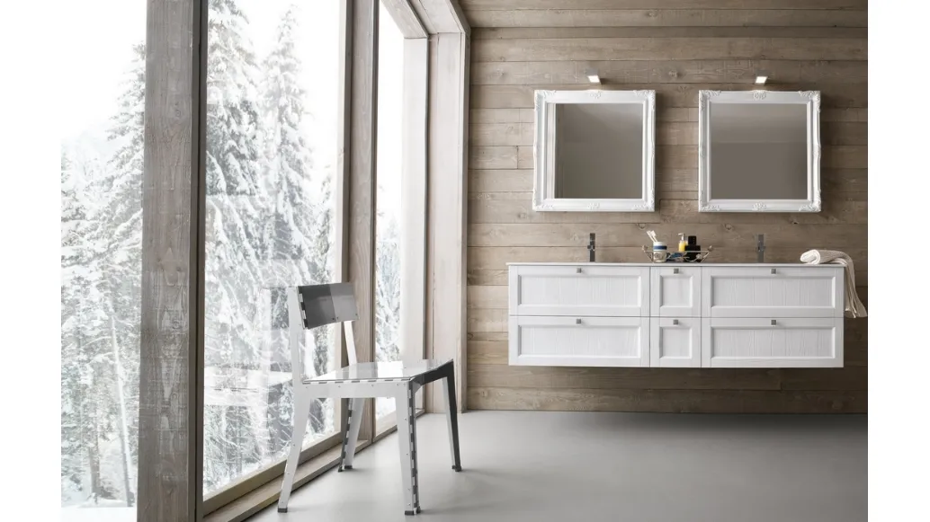 Suspended bathroom cabinet in white lacquered fir wood DIAMANTE DM02 by Compab.