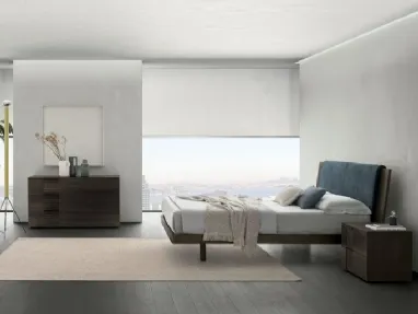Double bed Bliss in textured oak with a softened headboard made of Tomasella padded panel.