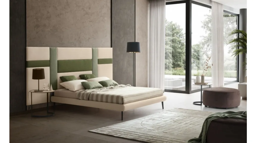 Fabric bed with Ground headboard by Le Comfort