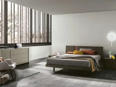 Ken bed with headboard in textured moka oak by Tomasella