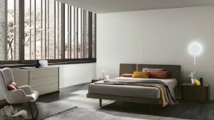 Ken bed with headboard in textured moka oak by Tomasella
