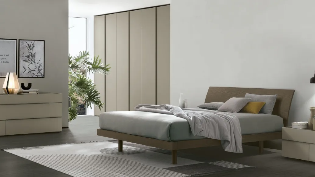Bed in oak moka material with Narciso headboard by Tomasella.