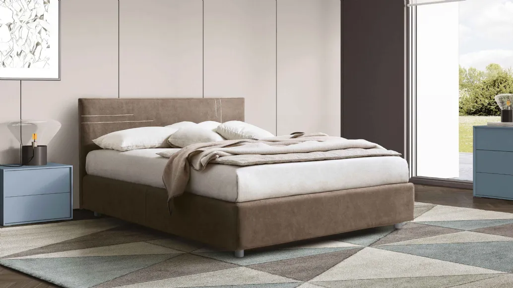 Bed in Nabuk with storage box Roger by Spagnol Mobili.
