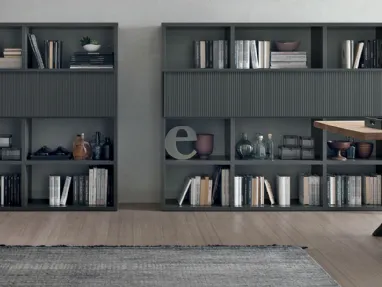 Atlas bookcase UNIT AT207 in anthracite matte material and matte canetté anthracite lacquered by Tomasella.