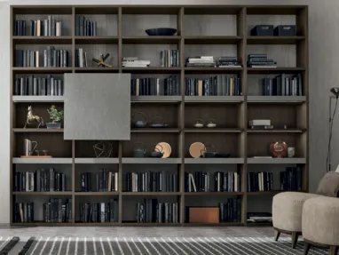 Atlas Bookcase UNIT AT209 in moka oak material, dark piasentina material by Tomasella.